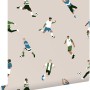 Vliestapete mit stilisierten Fußballspielern in Beige und Grün. Dekorative Tapete für sportliche Akzente.