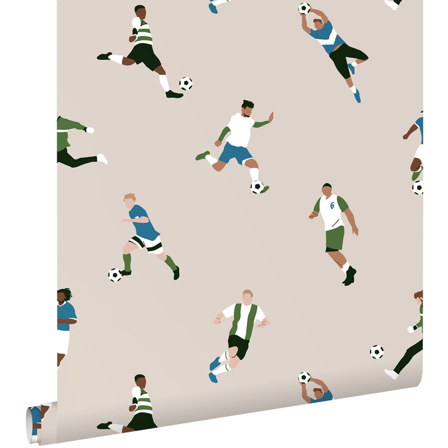 ESTAhome Tapete Fußballspieler Beige und Grün 50 x 900 cm günstig online kaufen