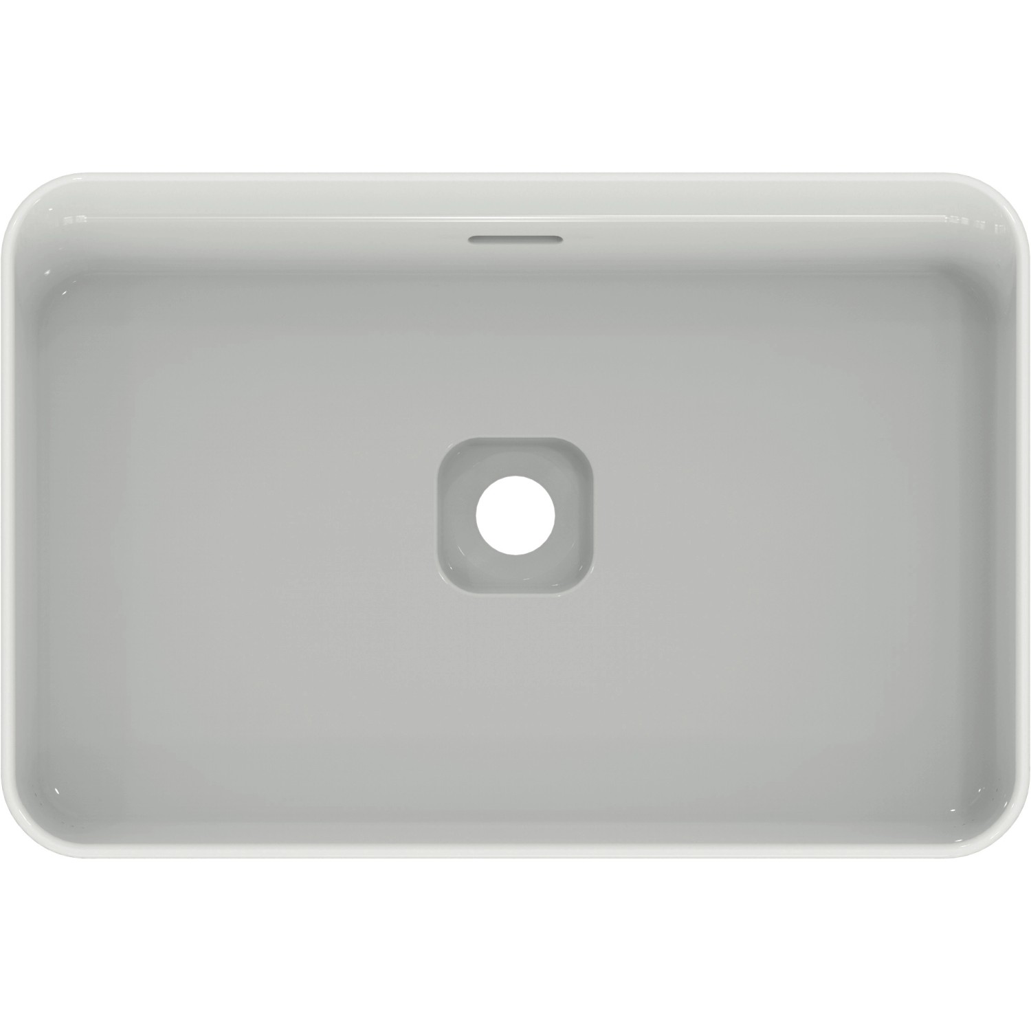 Aufsicht des weißen Ideal Standard Strada II Aufsatzwaschtischs 60x40 cm ohne Hahnloch.