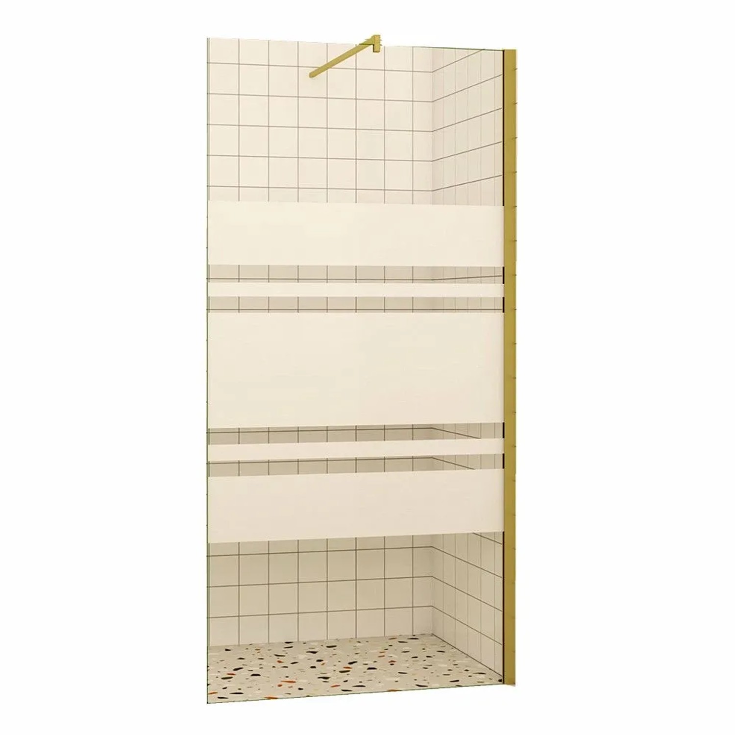 Duschparadies Walk In Duschen 60 x 200cm Duschabtrennung 10mm Nano Glas Gemustert Seitenwand Goldrahmen