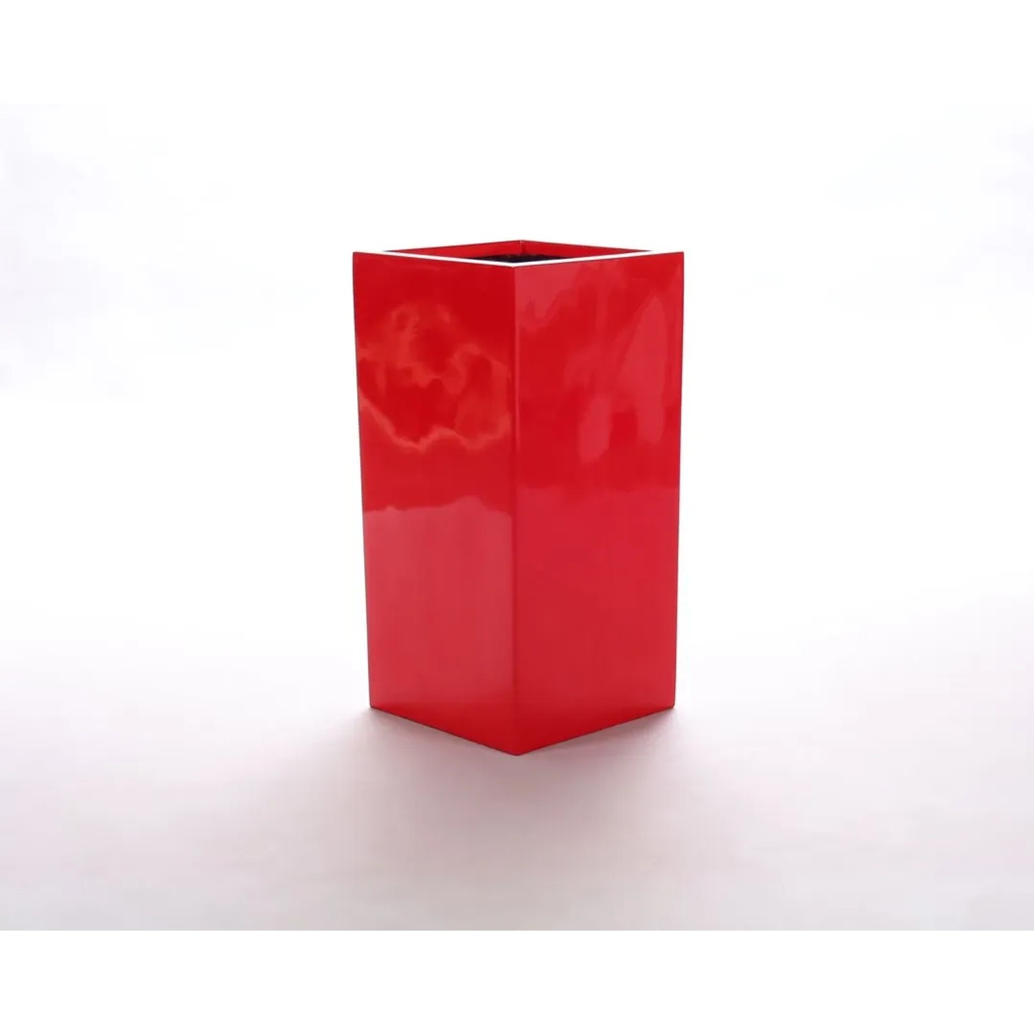 Hochglanz-roter Pflanzkübel Säule aus Fiberglas, 38x38x80cm, für Innen- und Außenbereich.