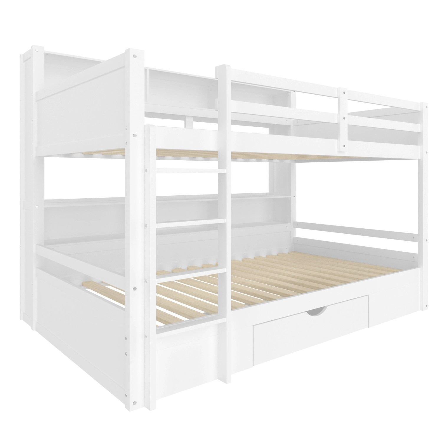 okwish Etagenbett 90x200cm mit Schubladen und Staufächern Weiß ohne Matratze