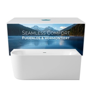 Calmwaters Vorwand-Badewanne 180x80 cm, Komplettset links, fugenlos und vormontiert.