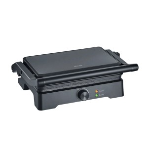 Schwarzer Severin Elektrogrill KG 2391 mit XL-Grillfläche und Temperaturregler. Ideal für Panini und Indoor-Grillen.