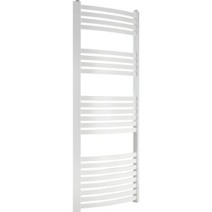 Weißer Badheizkörper Arnsberg, 140x60 cm, mit gebogenen Lamellen für Handtücher.