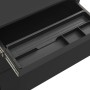 Detailaufnahme: Geöffnete Schublade des anthrazitfarbenen vidaXL Aktenschranks mit Schreibmaterial-Auszug.