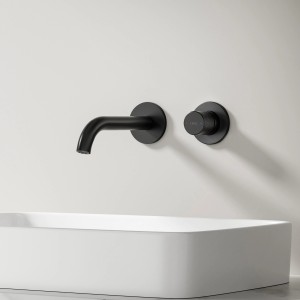 Emke Waschtischarmatur Unterputz für Wandmontage Schwarz Matt Wasserhahn Badarmatur