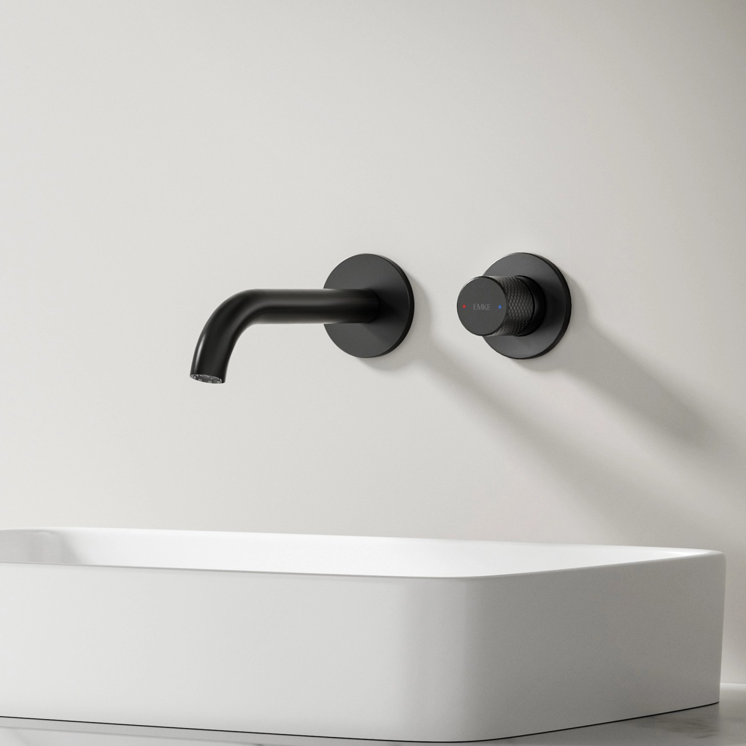 Emke Waschtischarmatur Unterputz für Wandmontage Schwarz Matt Wasserhahn Badarmatur_2