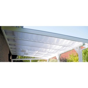 Skan Holz Sonnensegel, weiß, für Terrassenüberdachung. Textiler Polyester mit Befestigung.