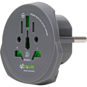 q2power Reiseadapter World2EUR Adapter Grau