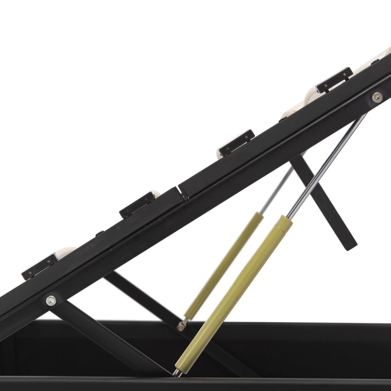 Detailansicht des geöffneten vidaXL Stauraumbetts 100x200 cm mit Gasdruckfedern.