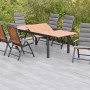 Merxx Athos 13-tlg. Gartenmöbel-Set mit Ausziehtisch und 6 Klappsesseln mit grauen Auflagen.