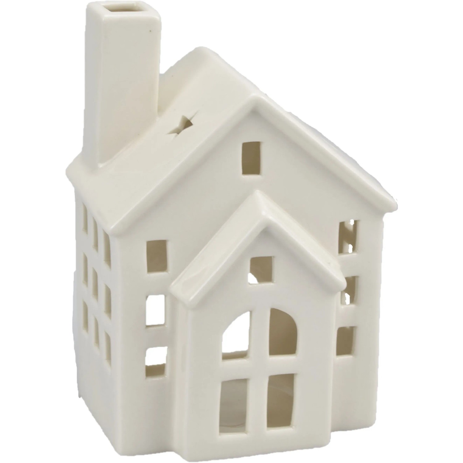 Deko-Teelichthalter Haus Keramik 14 cm Weiß