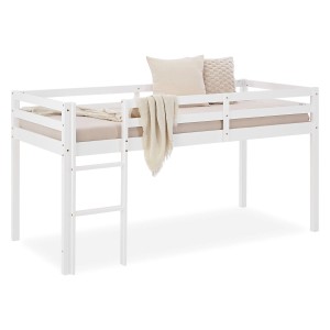 Weißes Homestyle4u Hochbett 90x200 mit Leiter. Bett für Kinder und Jugendliche.
