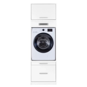 Weißer Inter Link Geräteschrank Lifestyle Studio Flow für Waschmaschine/Trockner. Hochschrank mit Schublade und Oberfach.