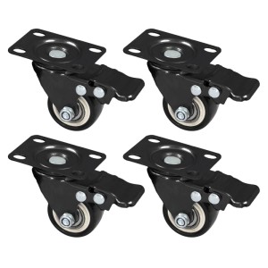 HMF Schwerlastrollen, 4er Set, 38mm, bis 300kg, mit Bremse, Polyurethan, schwarz.