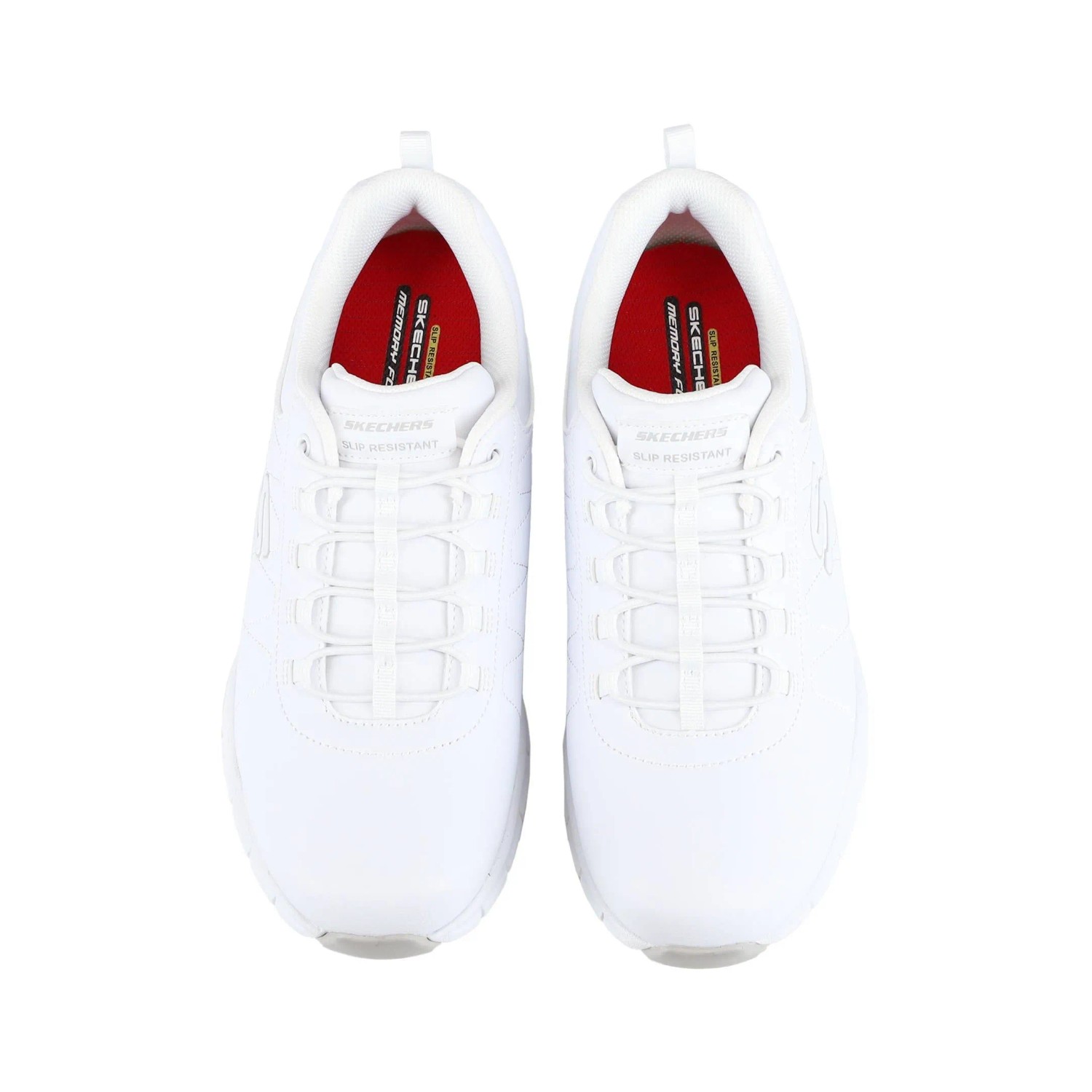 Weiße Skechers Damen Arbeitsschuhe O1 mit rutschhemmender Sohle, Memory Foam und No Tie Fit. Für sicheren Halt.