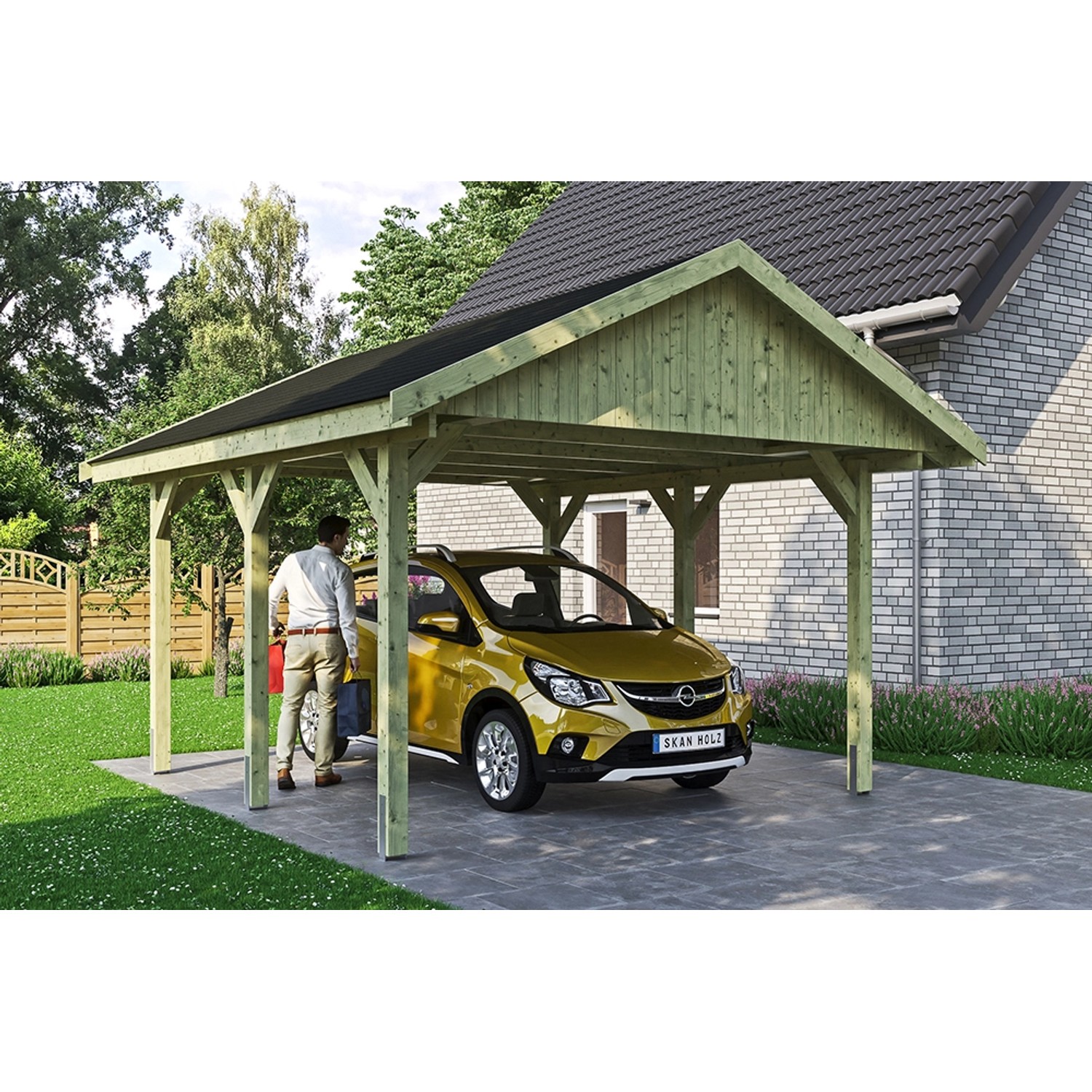 Satteldach-Carport Wallgau 430 x 500 cm schwarze Schindeln