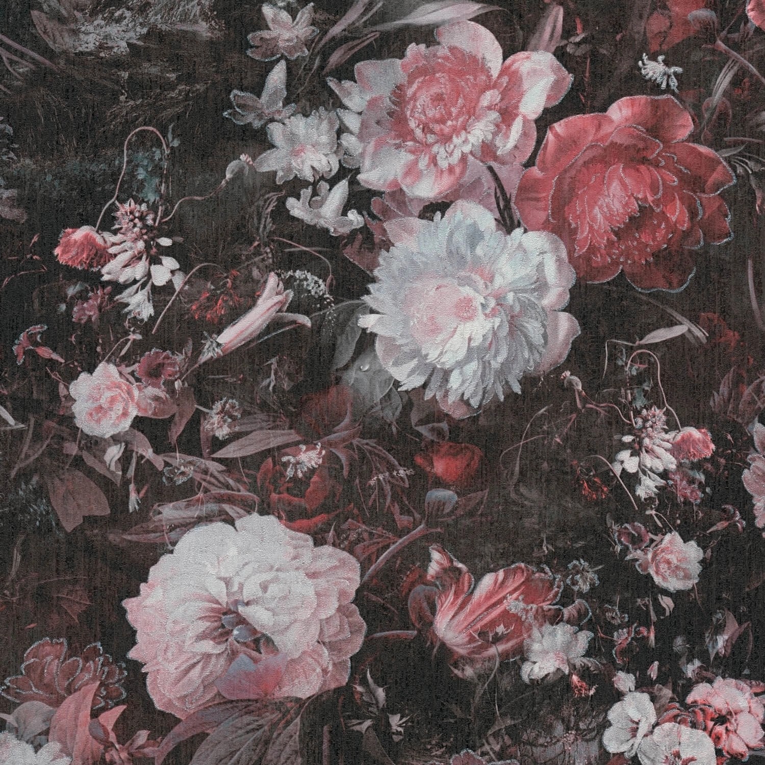 PROFHOME 388214-GU Blumen Tapete Floral schimmernd Schwarz Rosa Silber 0,53 günstig online kaufen