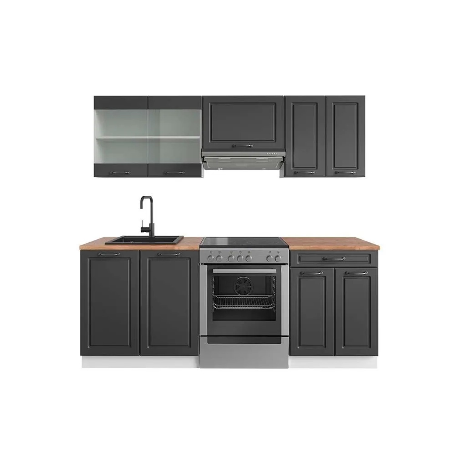 Vicco R-Line Küchenzeile Anthrazit Landhaus Weiß 200 cm AP Eiche ohne E-Geräte