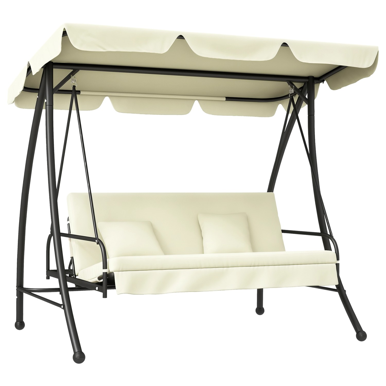 Outsunny 2 in 1 Hollywoodschaukel mit Liegefunktion 200 x 125 x 170 cm Cremeweiß