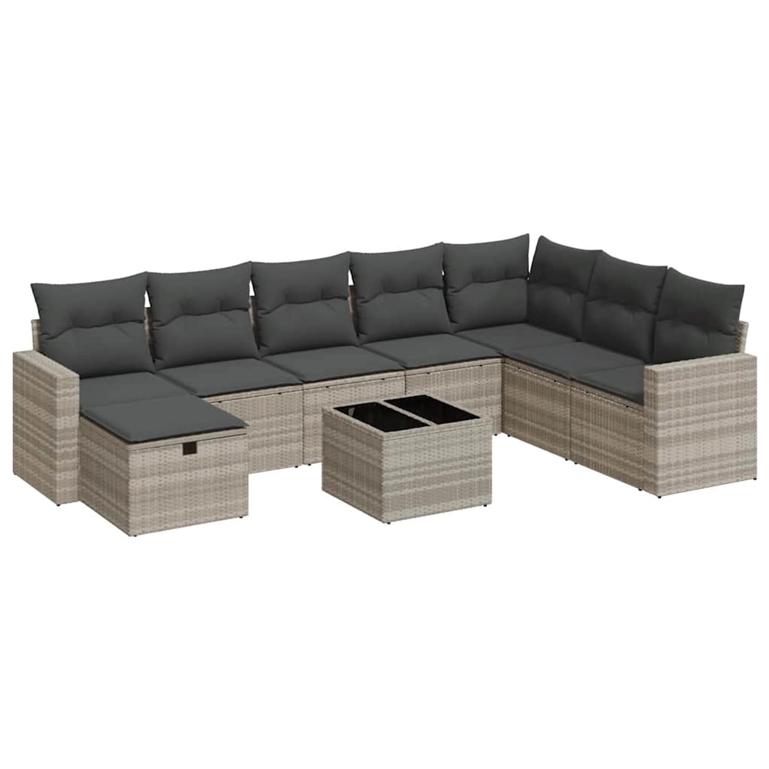 vidaXL 9-Tlg Garten-Sofagarnitur mit Kissen Hellgrau Poly Rattan 3325448 günstig online kaufen