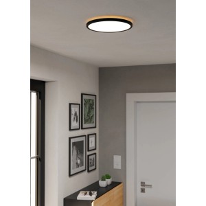 Schwarze Eglo LED Connect-Z Deckenleuchte Rovito-Z, Ø 30cm, im Flur.