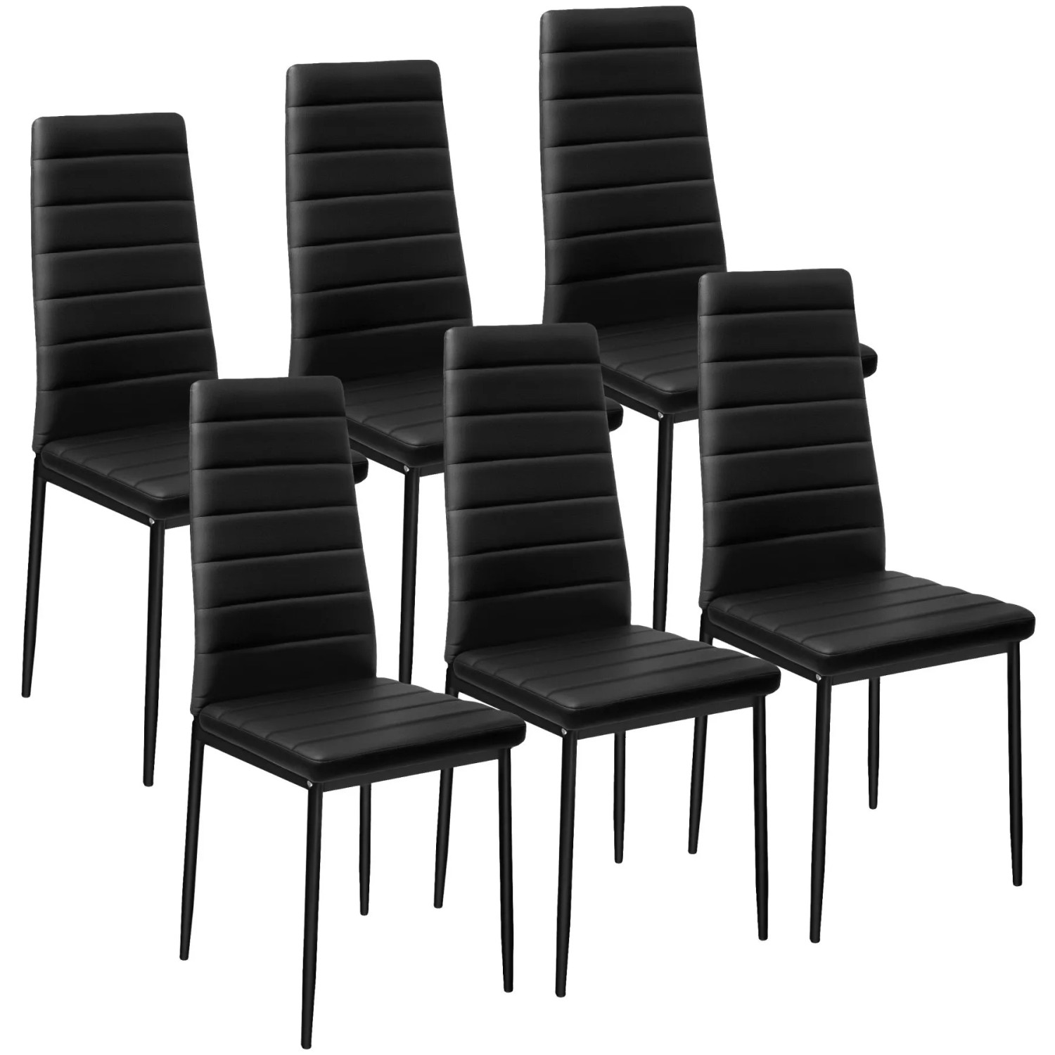 Tectake Set Esszimmerstuhl Thomas Gepolstert Mit Kunstlederbezug Hohe Rückenlehne 6Er Set 45 x 48 x 98 50 cm Schwarz