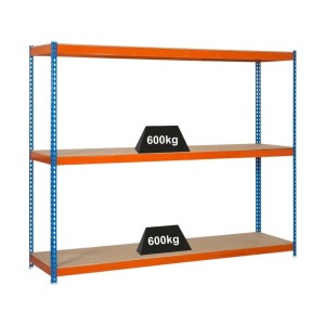 PROREGAL Schwerlastregal Wood Beast, blau-orange, 3 Ebenen, Fachlast 600 kg.