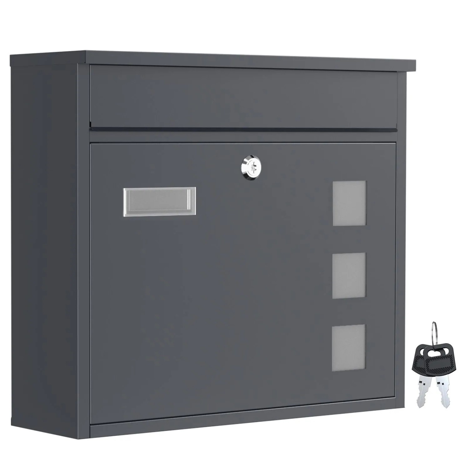Wiltec Briefkasten V12 Anthrazit 360X115X320Mm Schloss Namensschild Postkasten