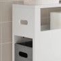 Detailaufnahme: Weißes SoBuy Nischenregal mit 2 grauen Körben im Badezimmer.
