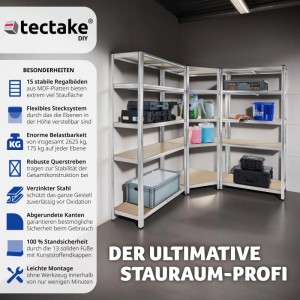 Tectake Schwerlastregalsystem Gustav 3 Teilig  2 In 1 Verwendung Als Werkbänke Verzinktes Stahlgestell  165 x 165 x 180 cm Silber