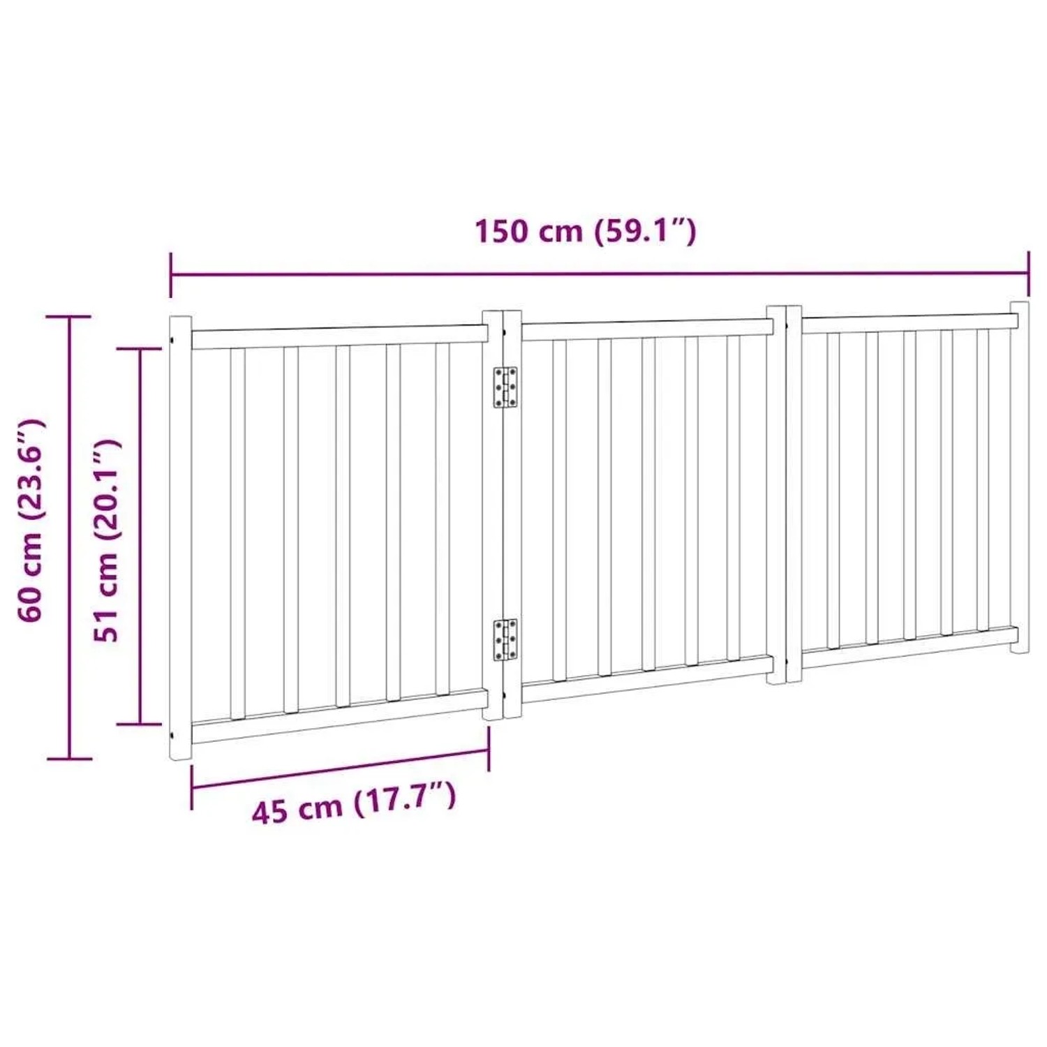 vidaXL 3 Tlg Hundetor Faltbar Weiß 150 cm Massivholz Tanne 352276_9