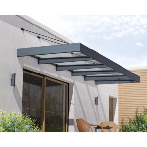 Palram Canopia Sophia XL Terrassenüberdachung, 4,7 m, schwarz-transparent.