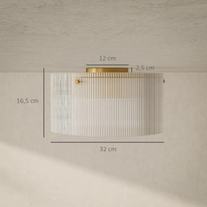 Runde HOMCOM Deckenlampe mit geripptem Acrylschirm und goldener Basis. Modernes Design, E27 Fassung, Ø32x16,5 cm.