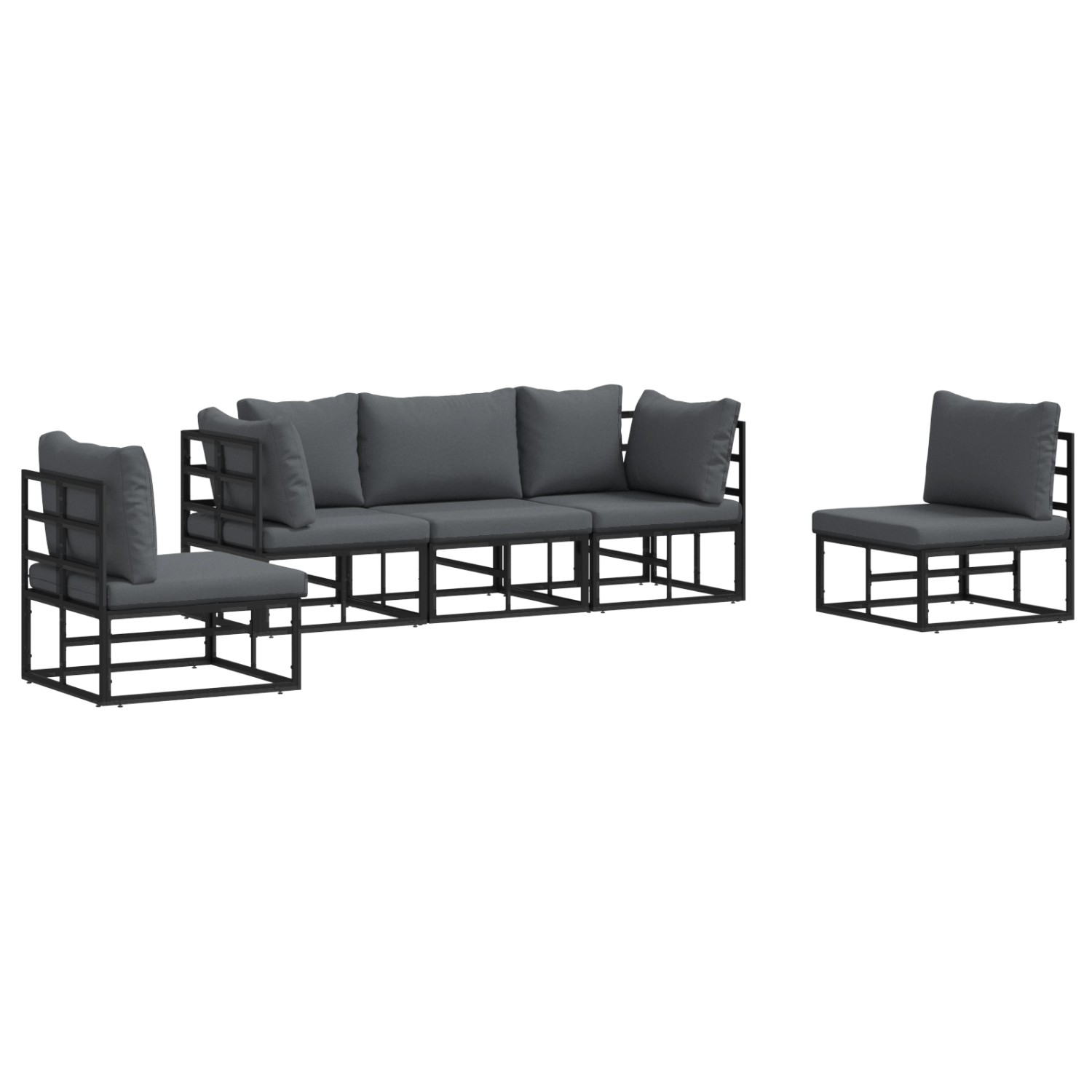 vidaXL Garten-Sofa-Set mit Kissen 5-Tlg Schwarz Aluminium 3378846 günstig online kaufen