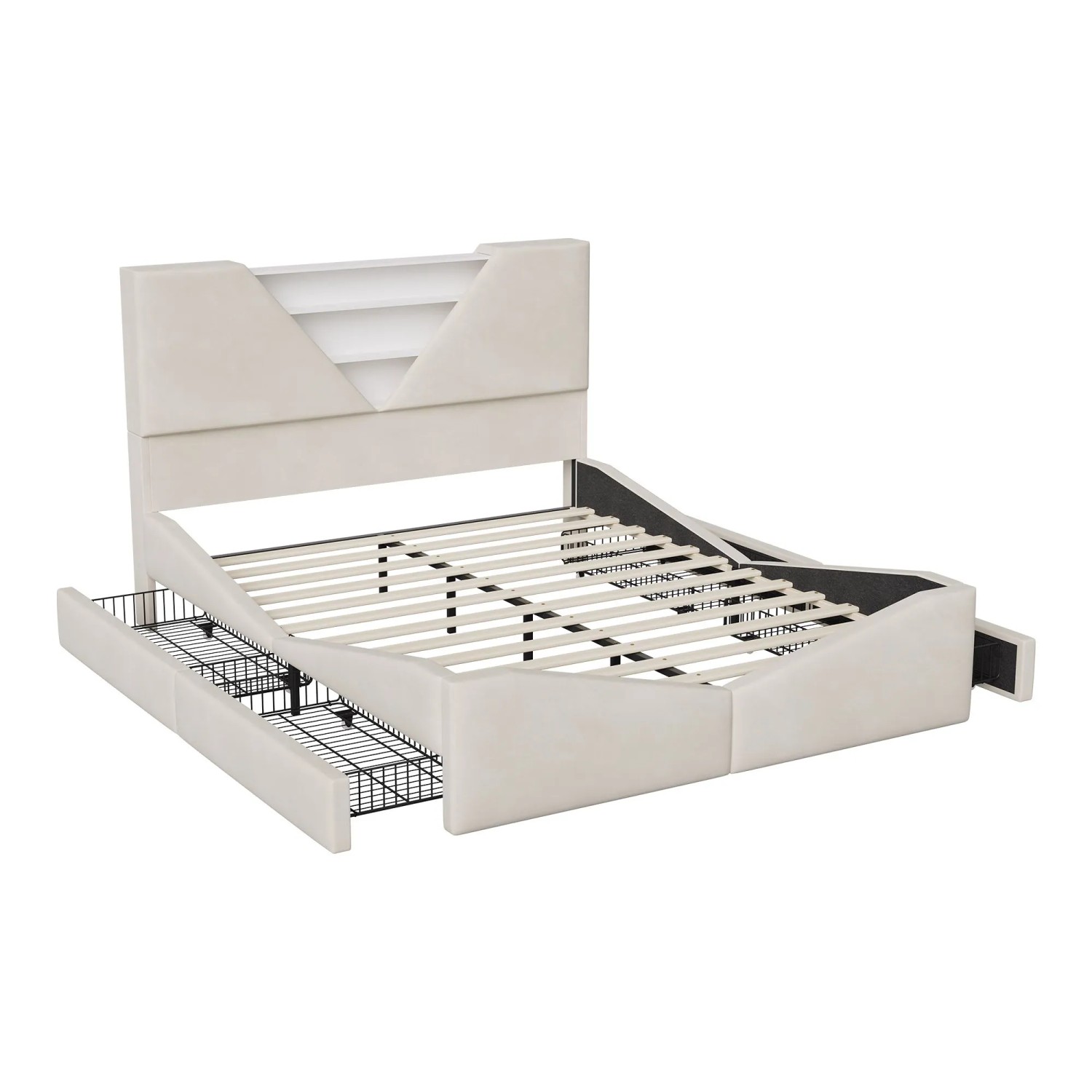 PXloue Polsterbett 140x200 mit Schubladen-Gepolstertes Kopfteil aus Samt