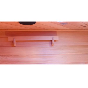 Innenansicht Dewello Infrarotkabine Haley mit Ablage aus Hemlock Tannenholz.