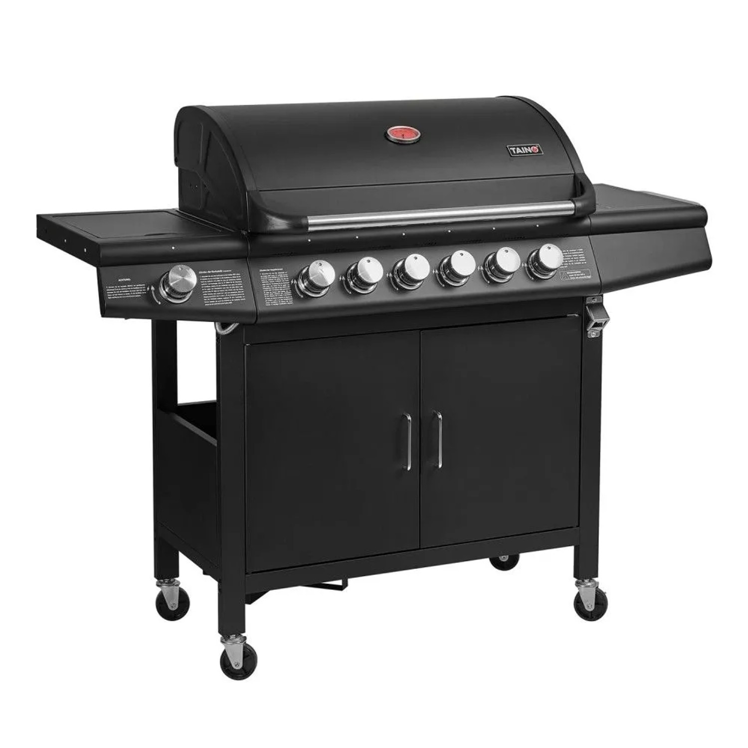 Taino Red 6+1 Gasgrill Grillwagen BBQ Edelstahl-Brenner Gas-Grill Schwarz
