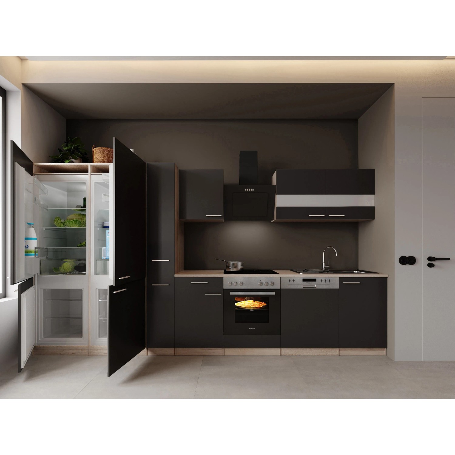 Respekta Merle Küchenblock 370 cm French Door Optik Grau