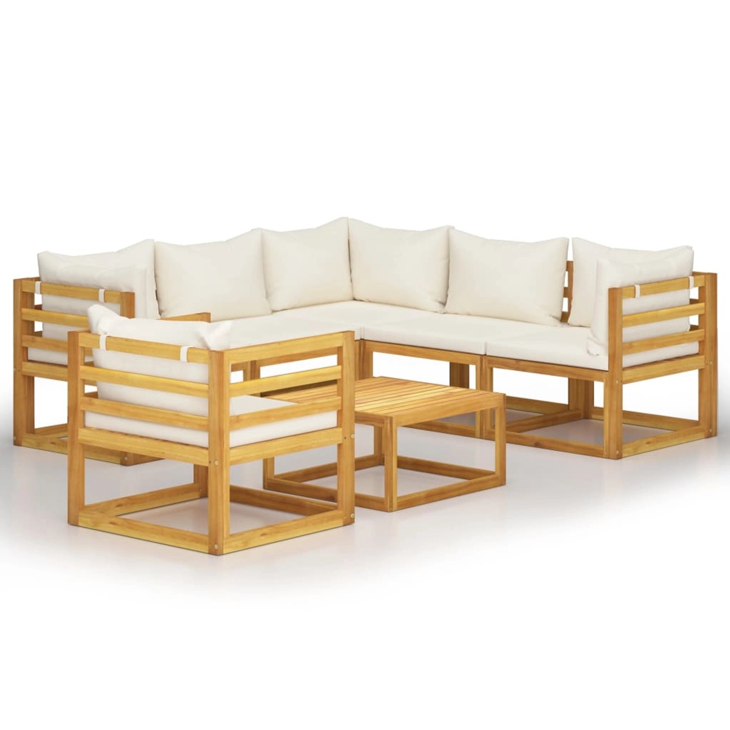 vidaXL 7-tlg Garten-Lounge-Set mit Auflagen Creme Massivholz Akazie Modell 2