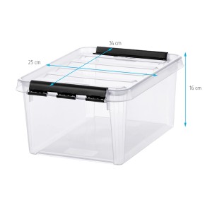 Transparente SmartStore Aufbewahrungsbox Classic 8 l mit Deckel und schwarzen Clips.
