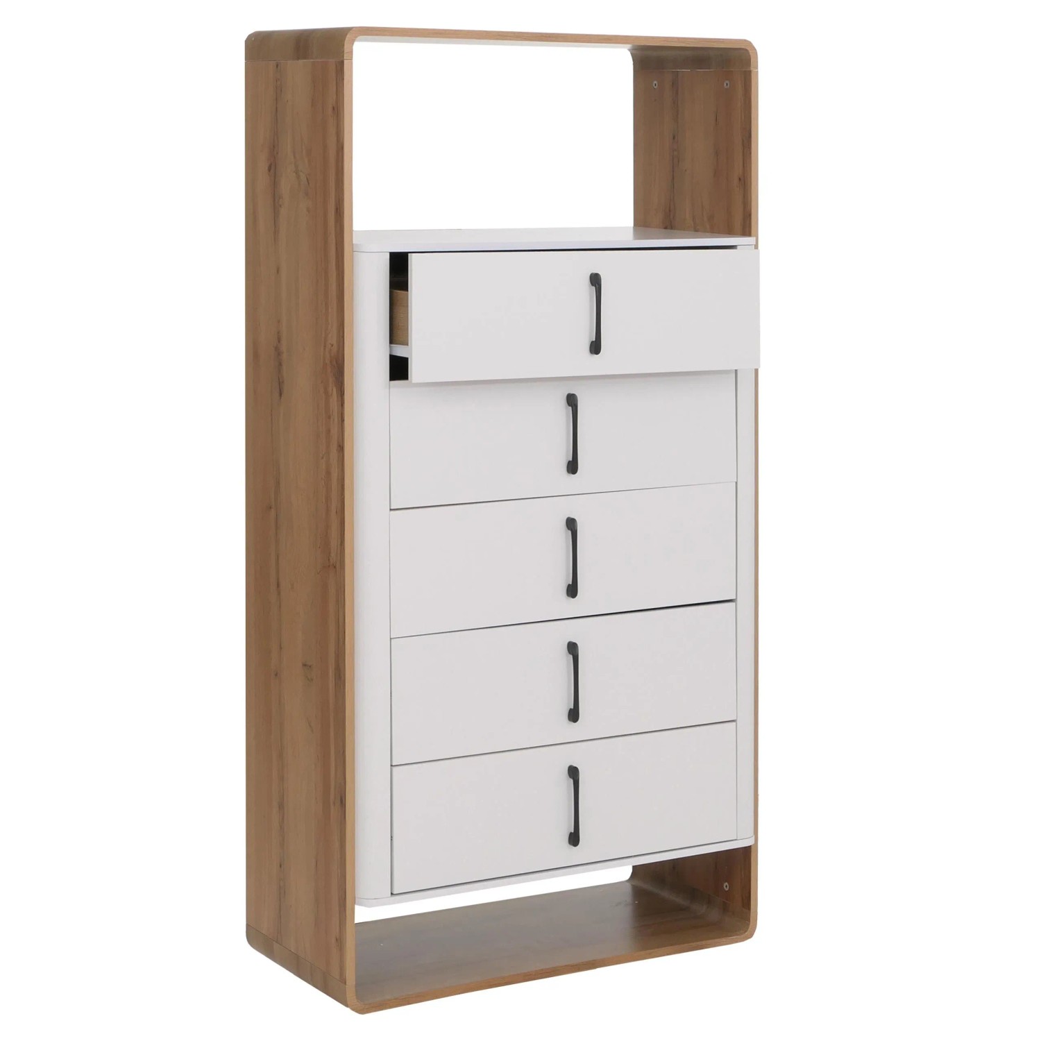 MCW Highboard P43 5 Schubladen MDF 155x80x41cm Wotan-Eiche-Optik Weiß