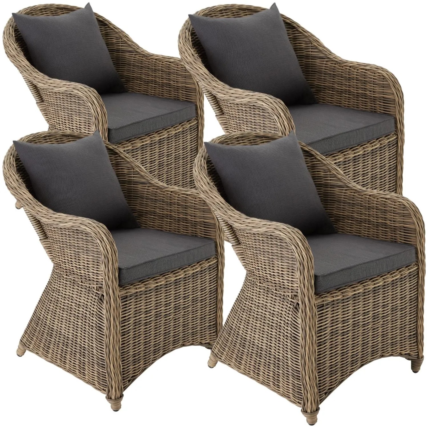 Tectake 4Er Set Aluminium Rattansessel  Wetterfest Und Uvbeständig Natürlich Nachempfundenes Geflecht Natur