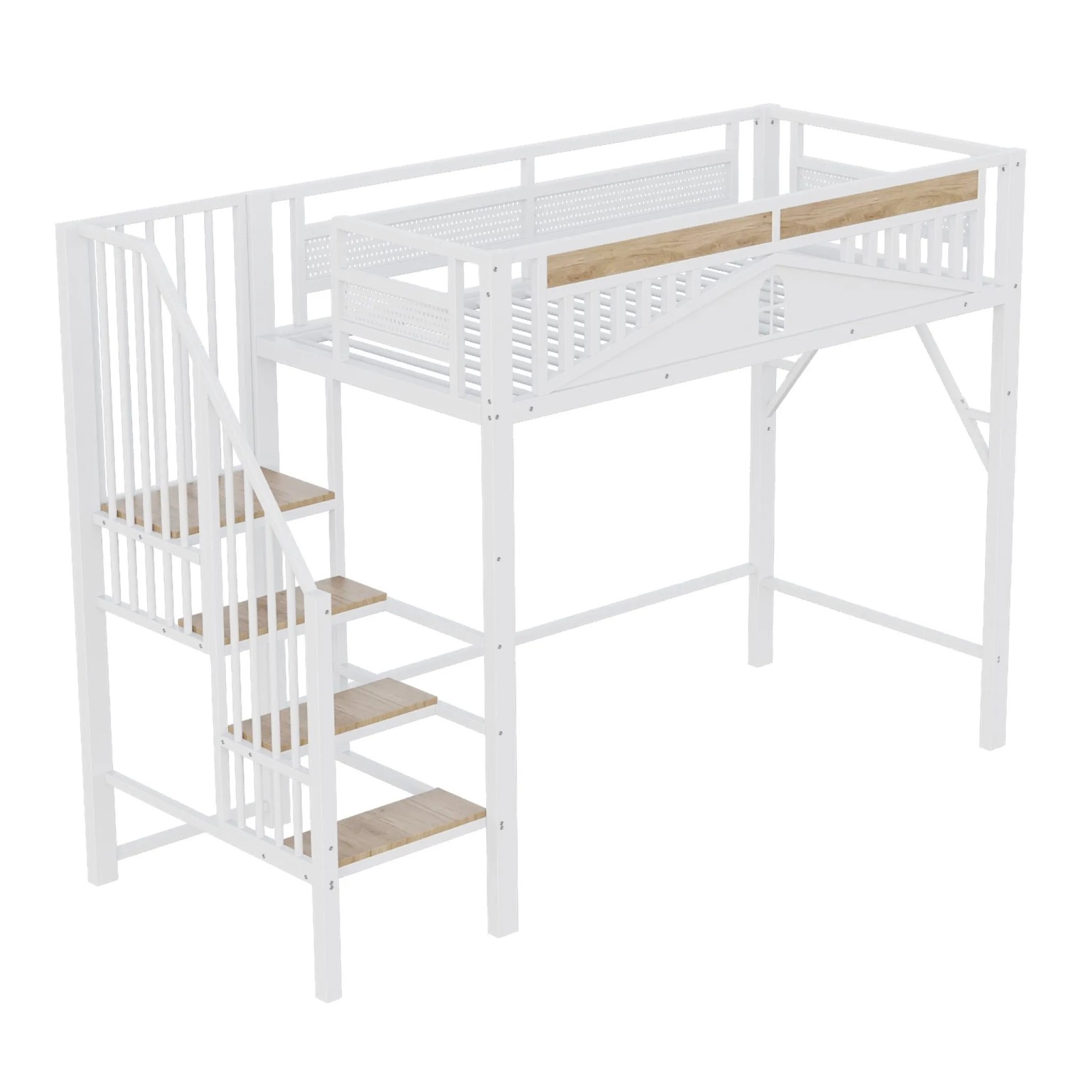 okwish Hochbett 90x200cm mit Sicherheitsumrandung Leiter Jugendbett Weiß ohne Matratze