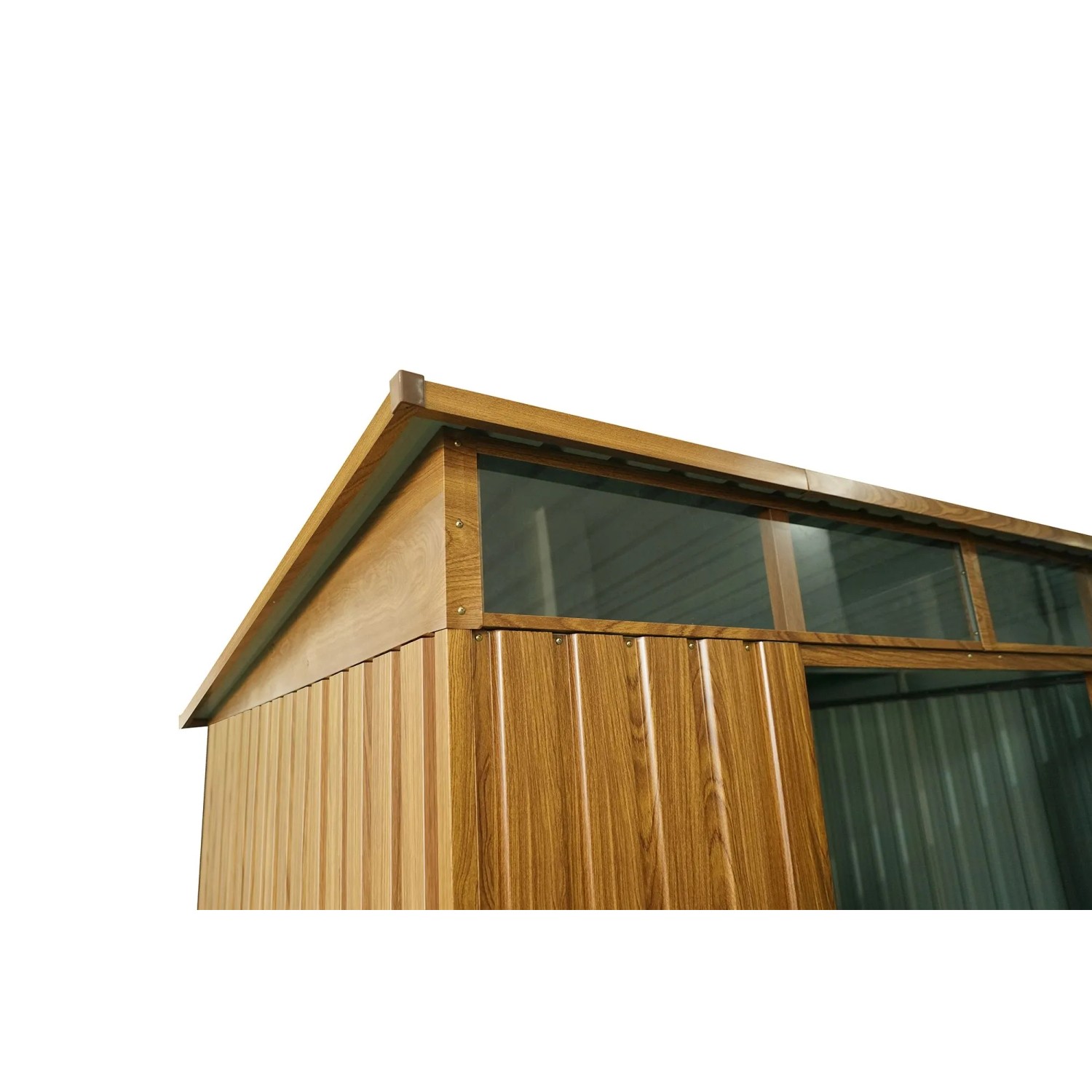 Detailansicht: Pergart Gerätehaus Lübeck 88 in Holzoptik mit Lichtband.