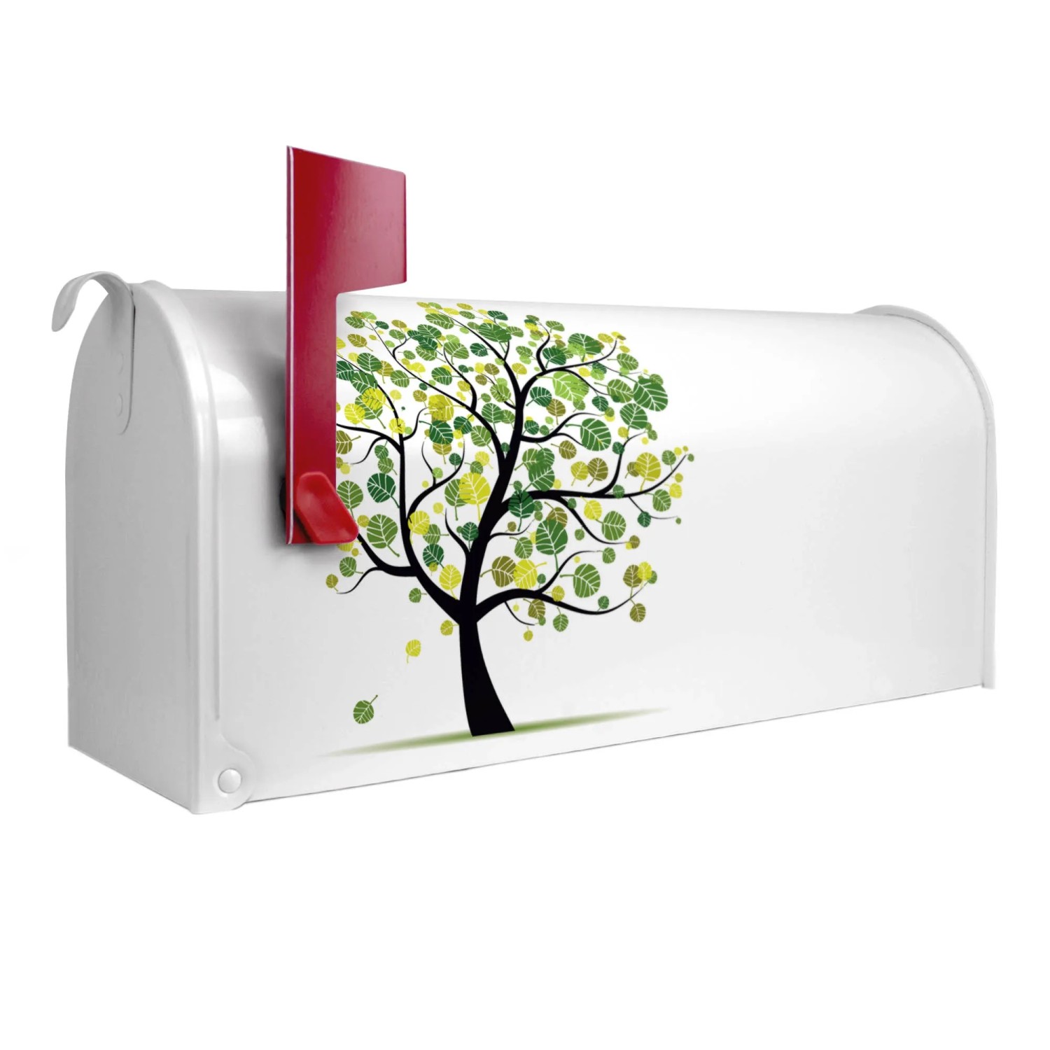 Banjado Amerikanischer Briefkasten Weiß  48x22x16cm - US Mailbox / Letterbox Postkasten Stahl / Pulverbeschichtet Motiv Wt Laubzauberbaum