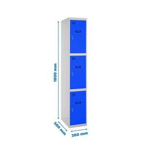 PROREGAL Spind AMEGO HxBxT 180 x 30 x 50 cm 3 Abteile Grundmodul Grau-Blau Schließfach Garderobe