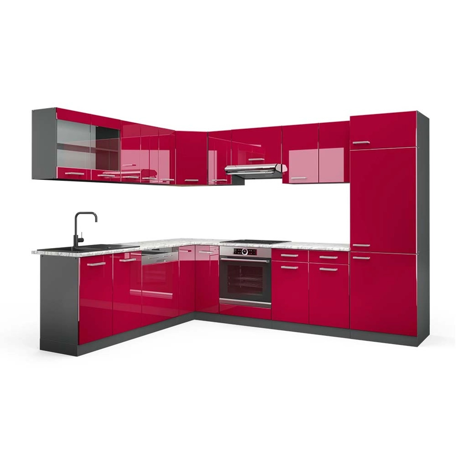 Vicco R-Line Eckküche Bordeaux Hochglanz/Anthrazit 227 x 287 cm AP Marmor günstig online kaufen