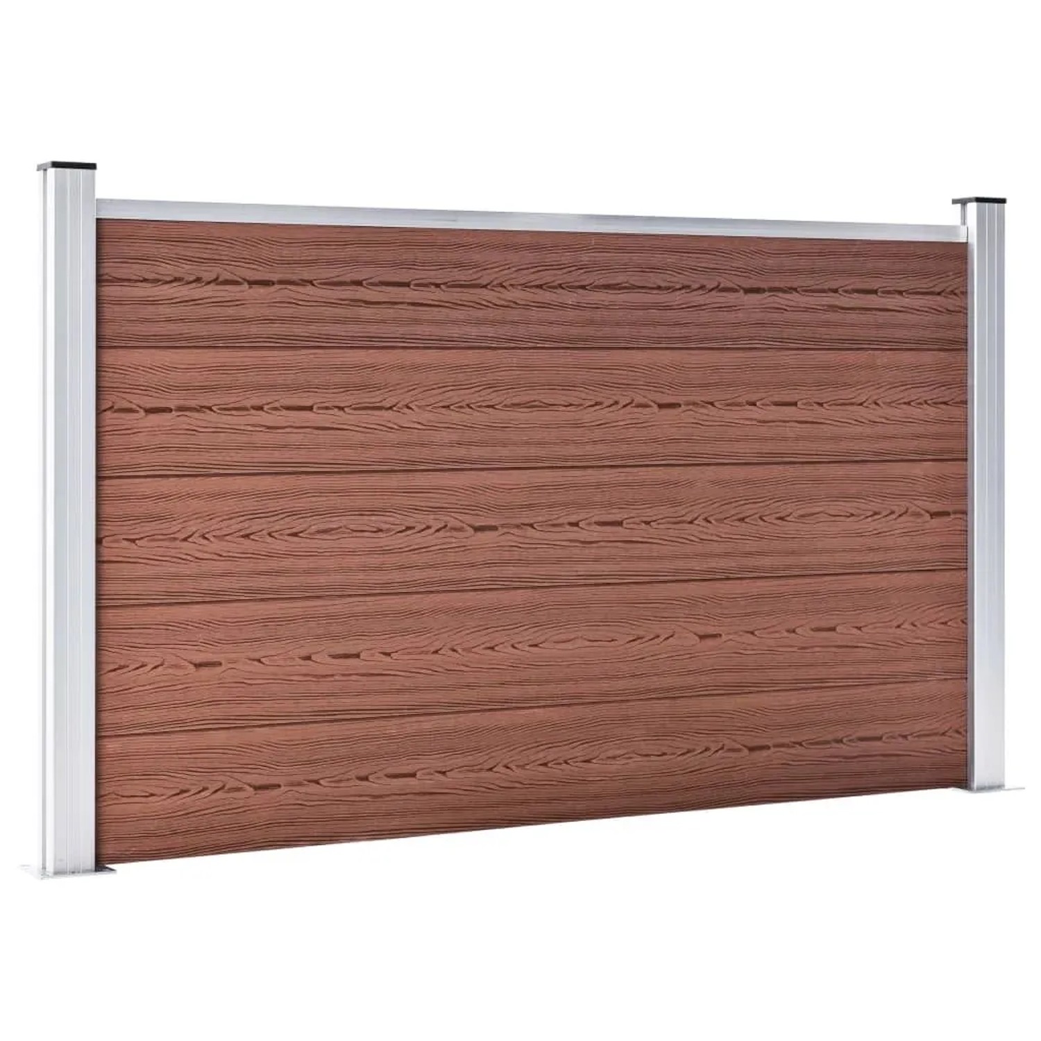 Brauner vidaXL Gartenzaun aus WPC (Holz-Kunststoff-Verbund) mit Aluminiumpfosten, 526x106 cm.